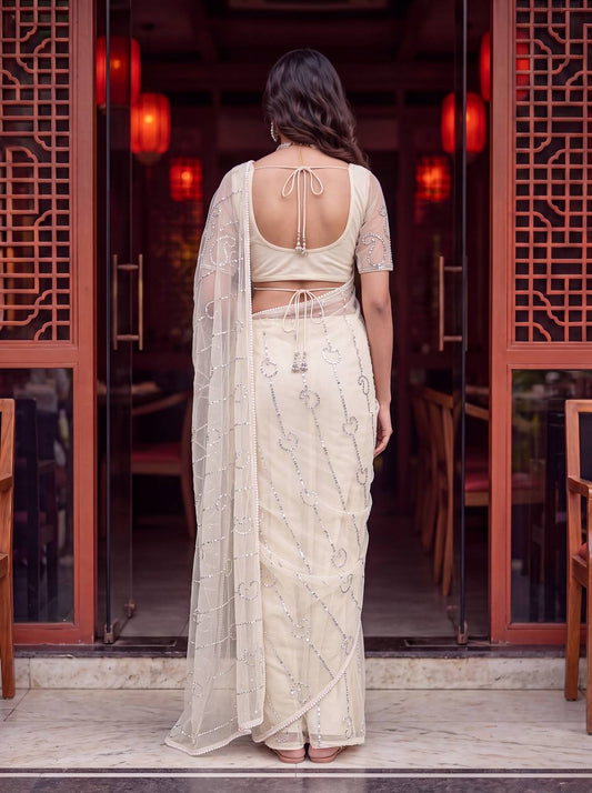 Bidds sequence pearls Embroidery Work saree