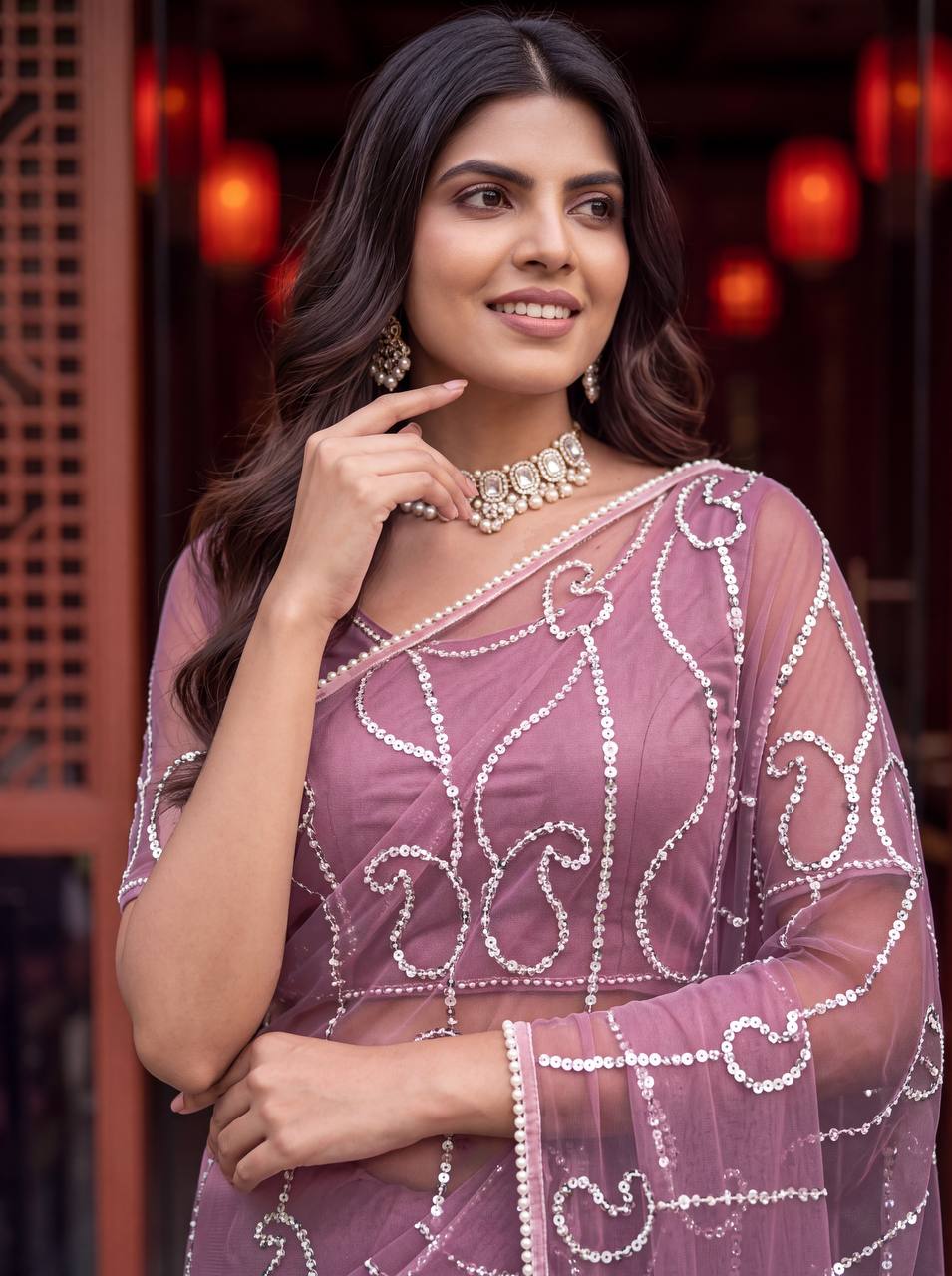 Bidds sequence pearls Embroidery Work saree