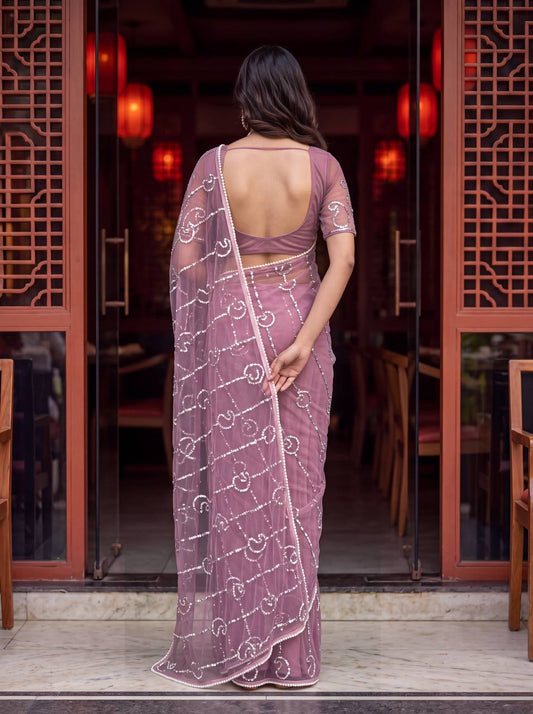 Bidds sequence pearls Embroidery Work saree