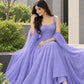 Faux Georgette fabric corset pattern Anarkali with Pretty Daimond detailing