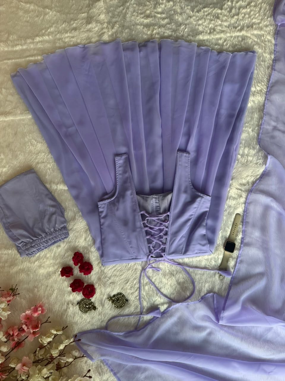 Faux Georgette fabric corset pattern Anarkali with Pretty Daimond detailing