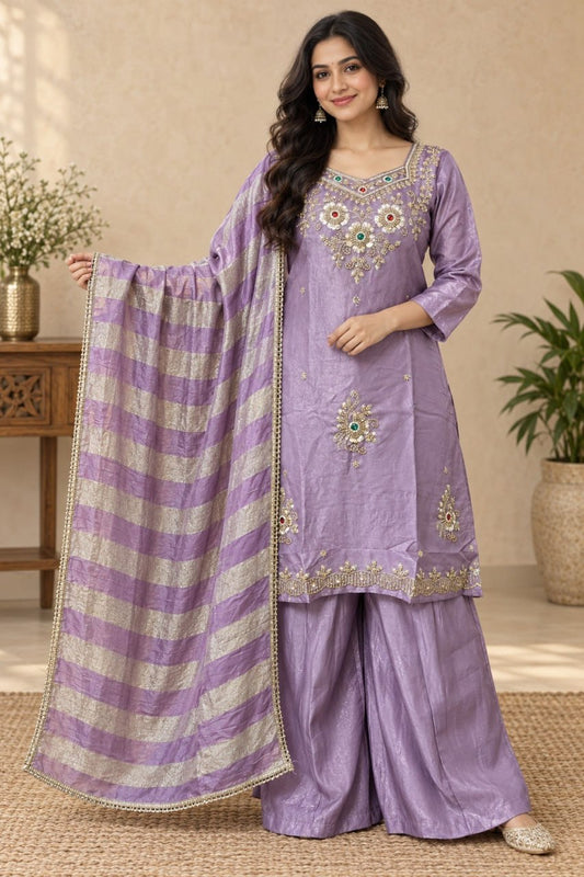Glass Silk Beautiful BEADS And Stone Work Suit