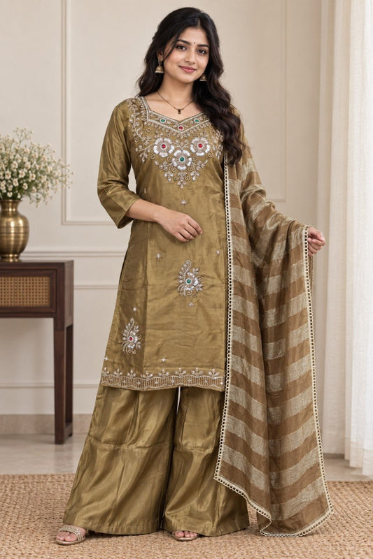 Glass Silk Beautiful BEADS And Stone Work Suit