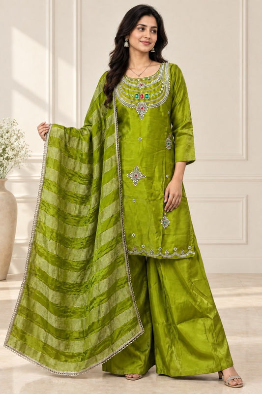 Glass Silk Beautiful BEADS And Stone Work Suit