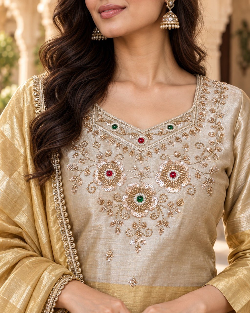 Pure Banarasi viscose fabric Beautiful BEADS And Stone Work Suit