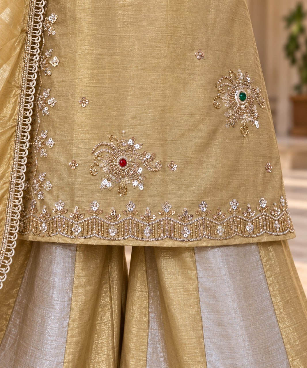 Pure Banarasi viscose fabric Beautiful BEADS And Stone Work Suit