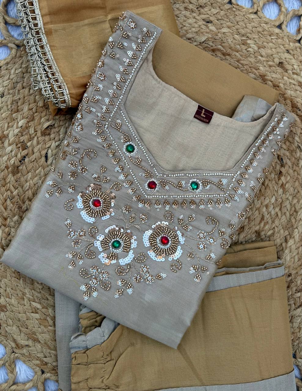 Pure Banarasi viscose fabric Beautiful BEADS And Stone Work Suit