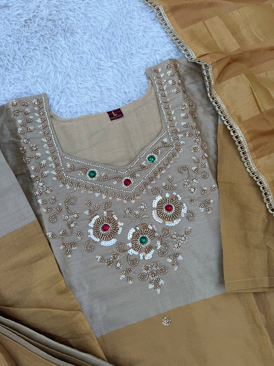 Pure Banarasi viscose fabric Beautiful BEADS And Stone Work Suit
