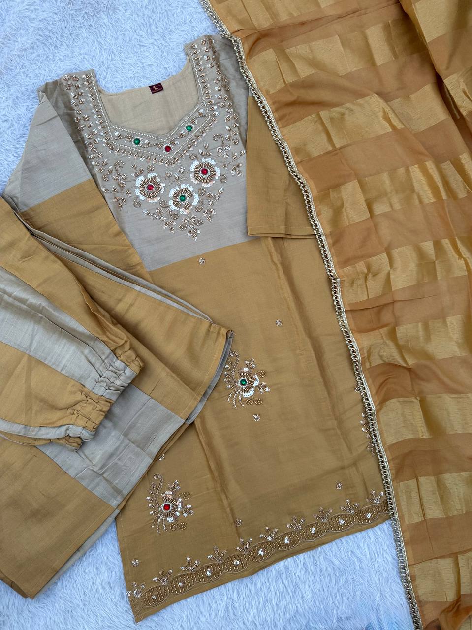 Pure Banarasi viscose fabric Beautiful BEADS And Stone Work Suit