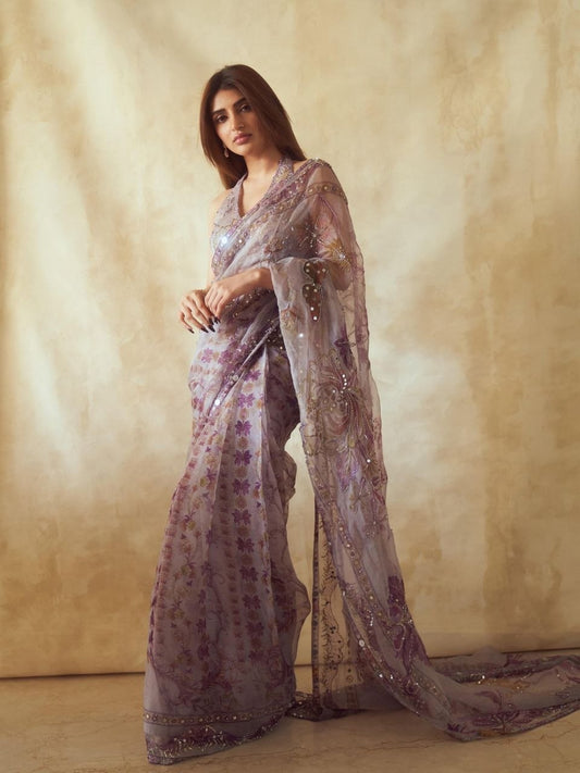 Premium Tabby Silk Embellished With Beautiful Print Saree