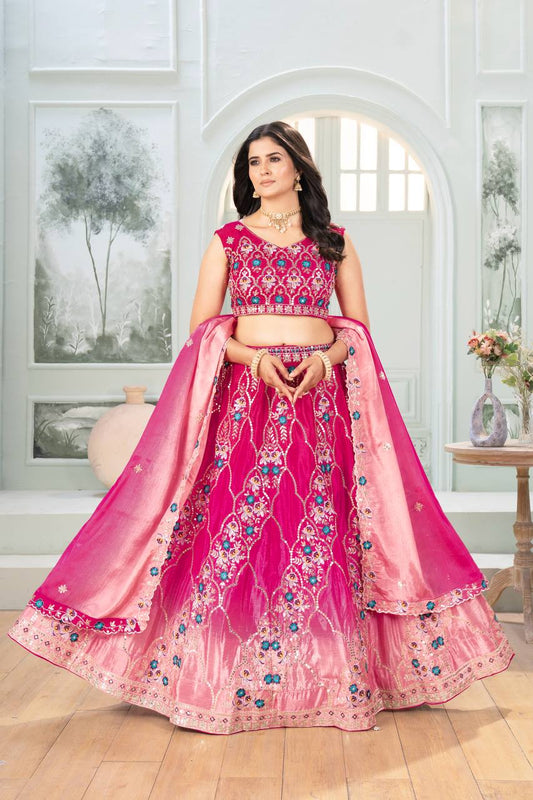 Chinon Peddling Sequins and Treads Embroidery Work Lehenga