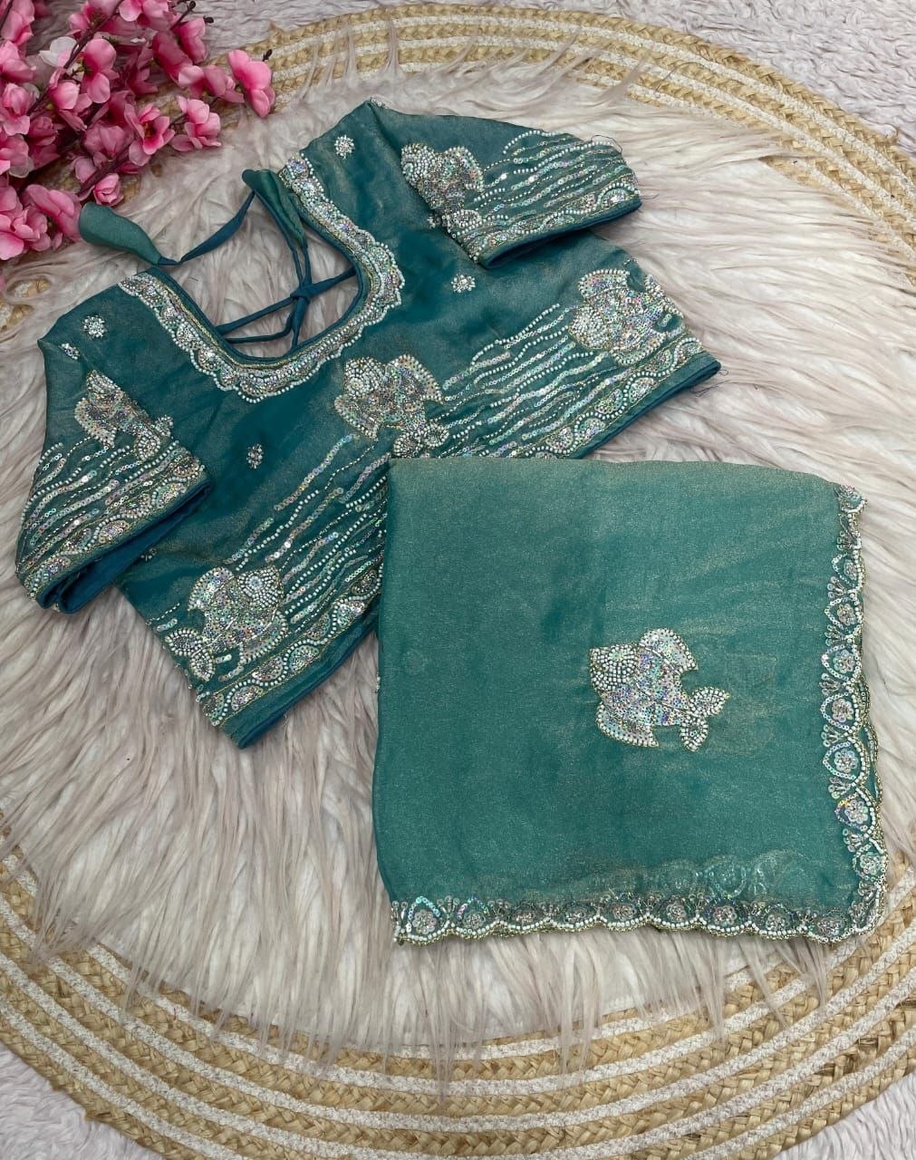 Beautiful Sequence Brits C- pallu work along saree