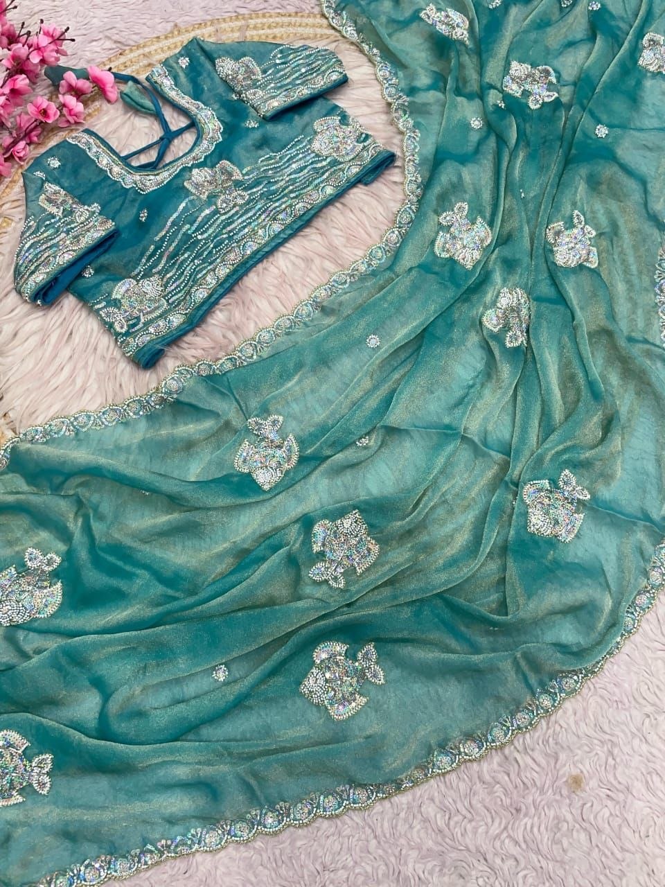 Beautiful Sequence Brits C- pallu work along saree