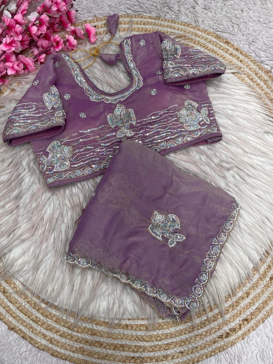 Beautiful Sequence Brits C- pallu work along saree