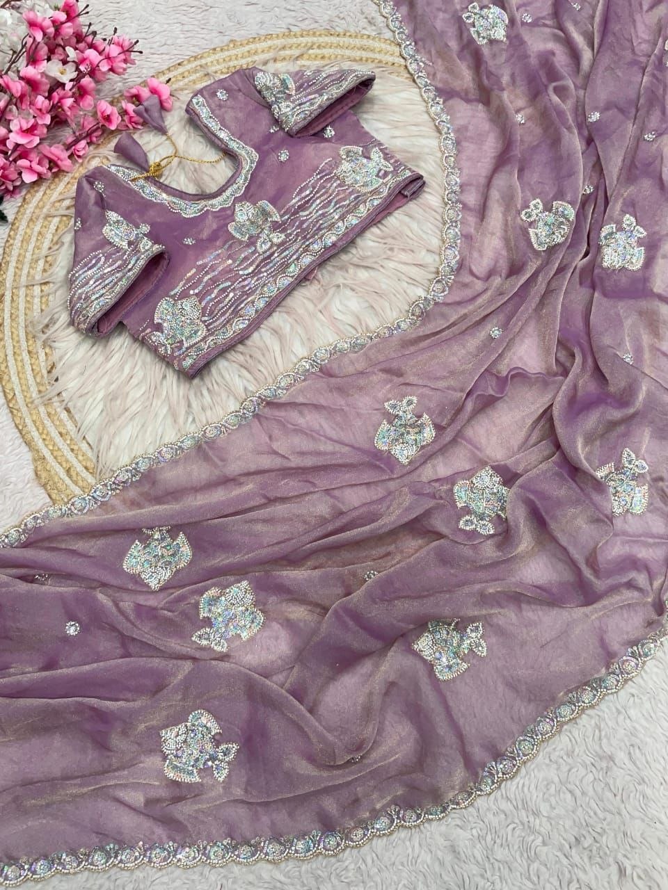 Beautiful Sequence Brits C- pallu work along saree