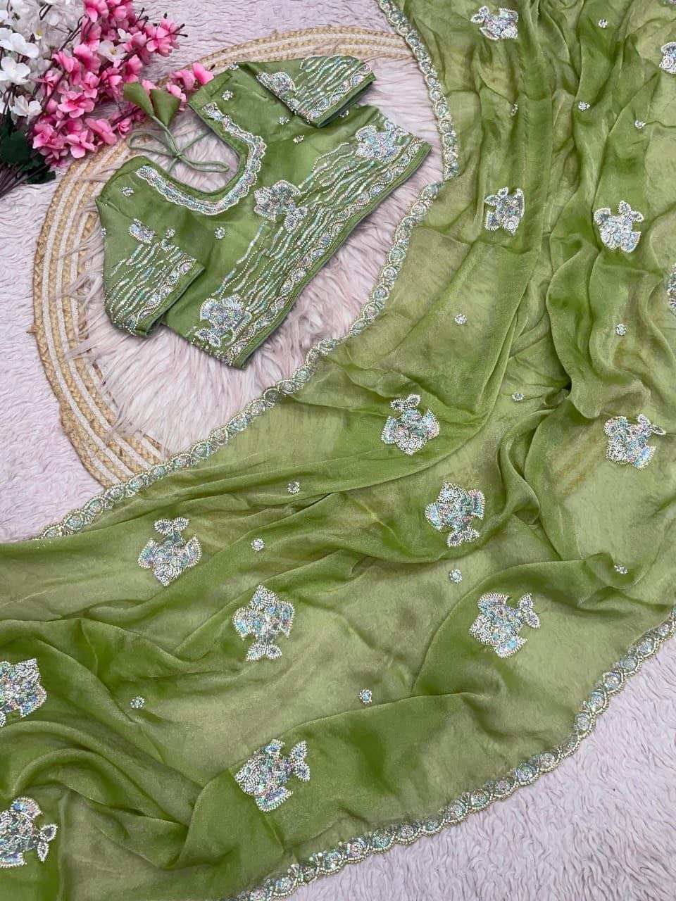 Beautiful Sequence Brits C- pallu work along saree