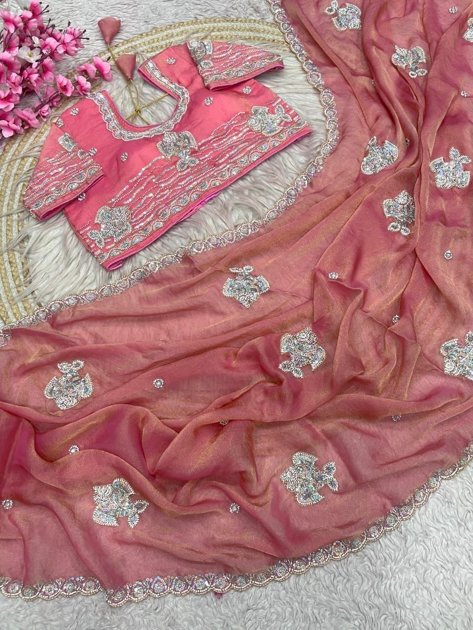 Beautiful Sequence Brits C- pallu work along saree