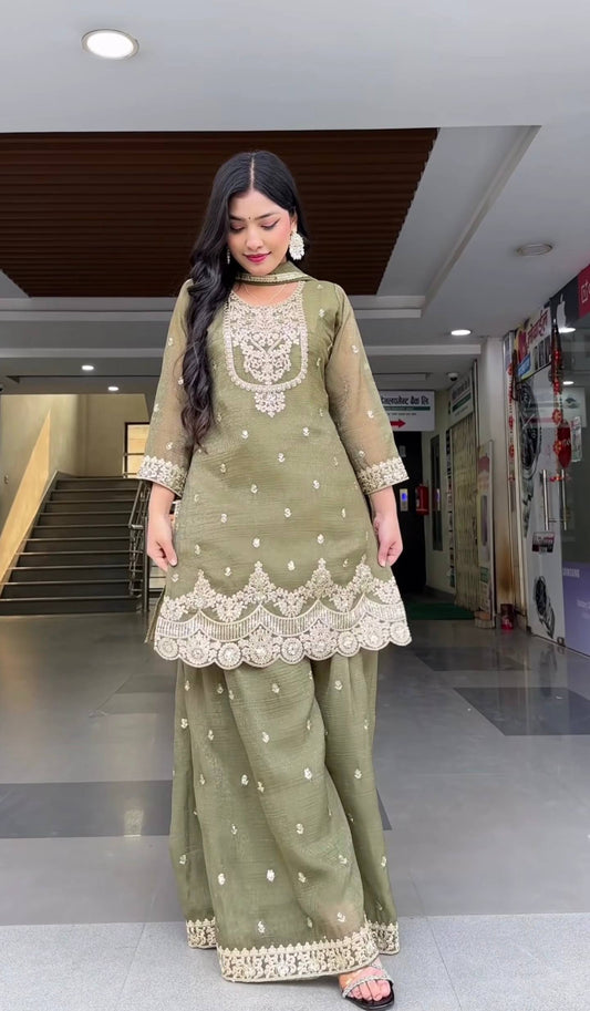 Launching New Designer Party Wear Look Top Sharara Plazzo and Dupatta