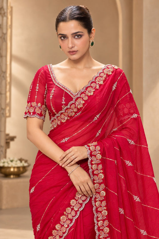 Designer Party Wear Fendy Satin Silk Saree