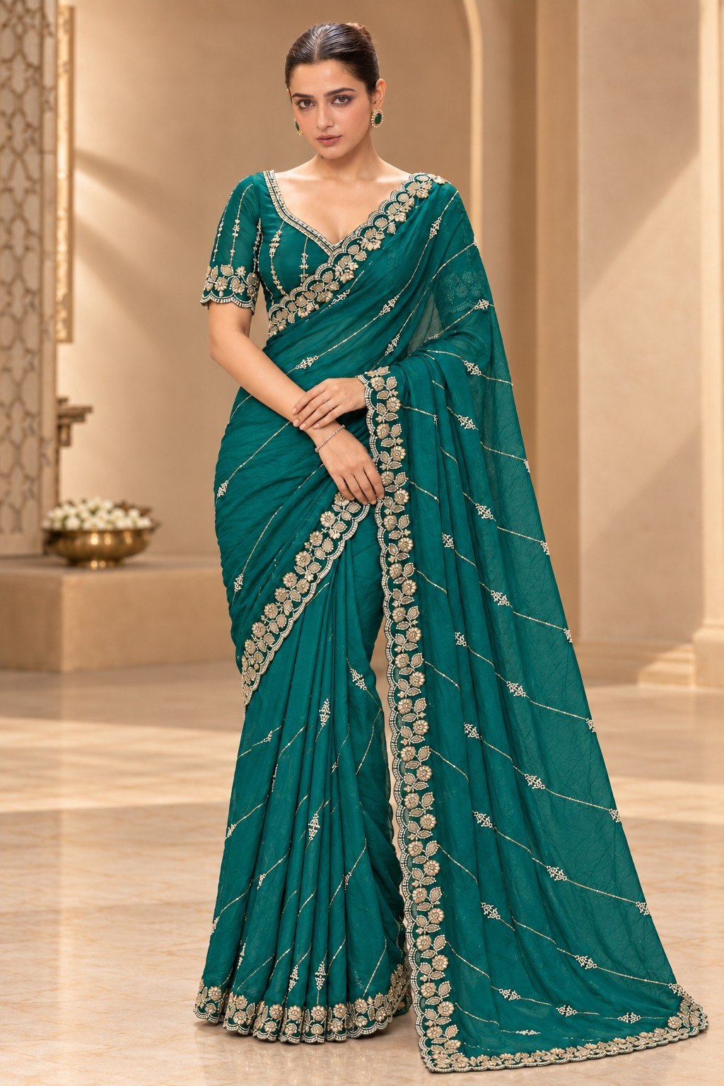 Designer Party Wear Fendy Satin Silk Saree