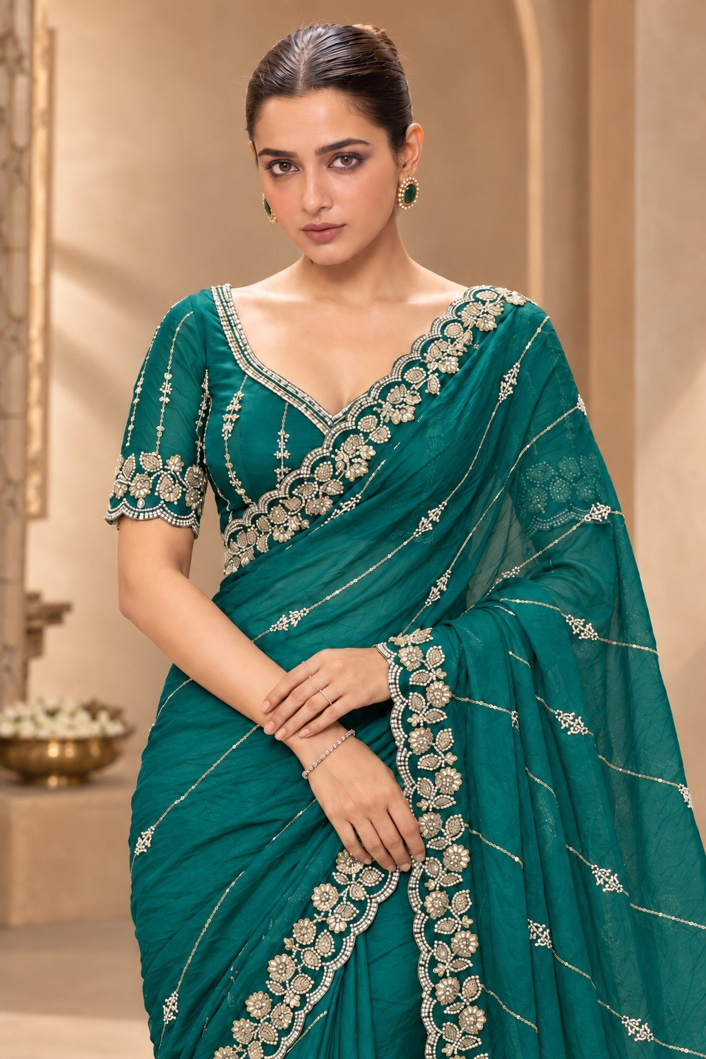 Designer Party Wear Fendy Satin Silk Saree