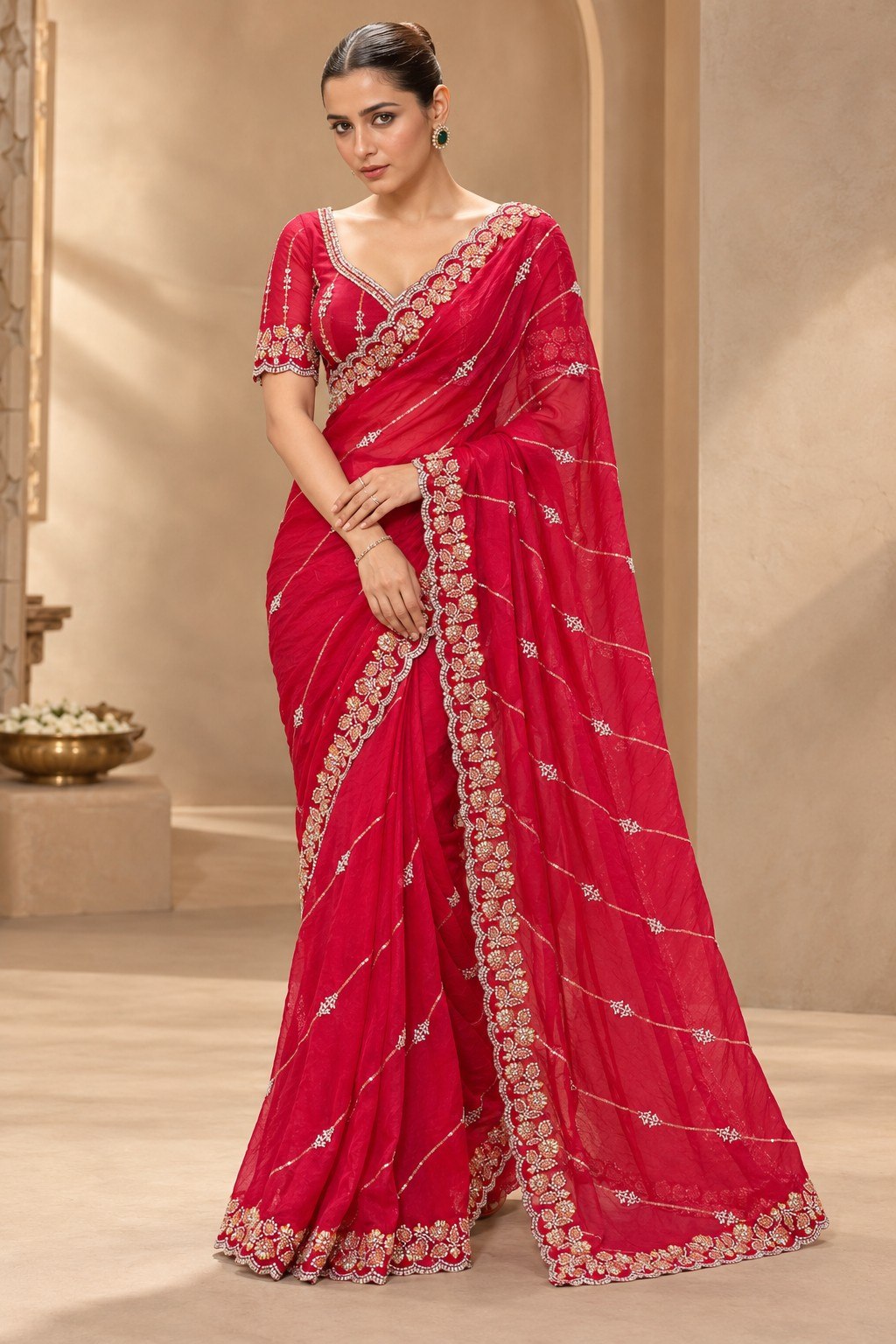 Designer Party Wear Fendy Satin Silk Saree