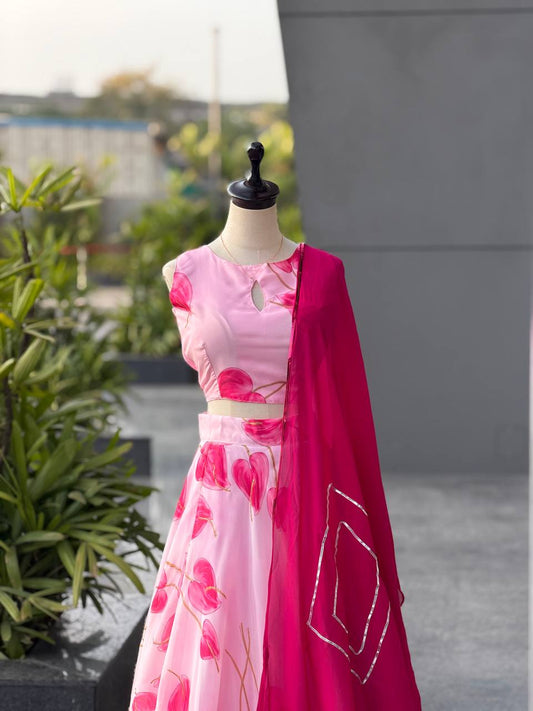 Pure Gmy organza silk digital printed lehnga