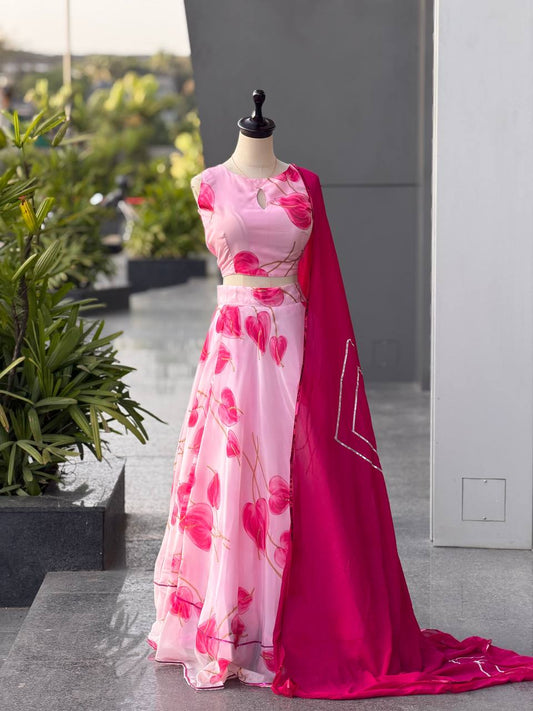Pure Gmy organza silk digital printed lehnga