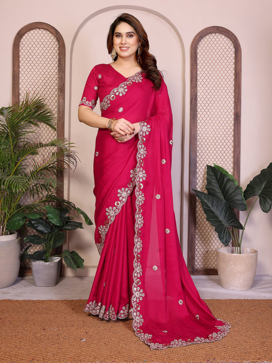 Party Wear Soft Shattin Chiffon Saree