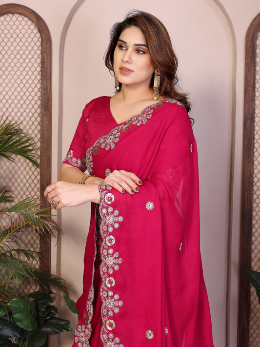 Party Wear Soft Shattin Chiffon Saree