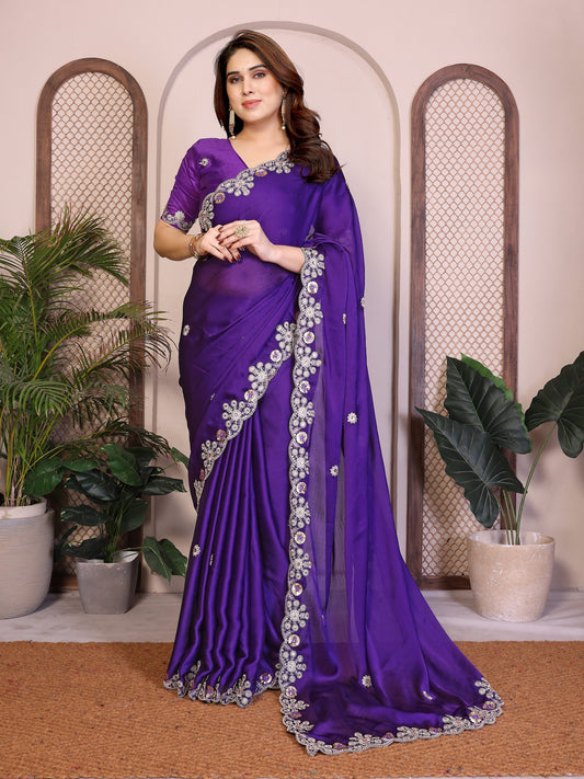 Party Wear Soft Shattin Chiffon Saree