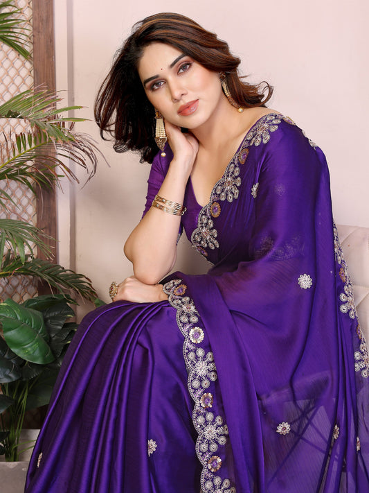 Party Wear Soft Shattin Chiffon Saree