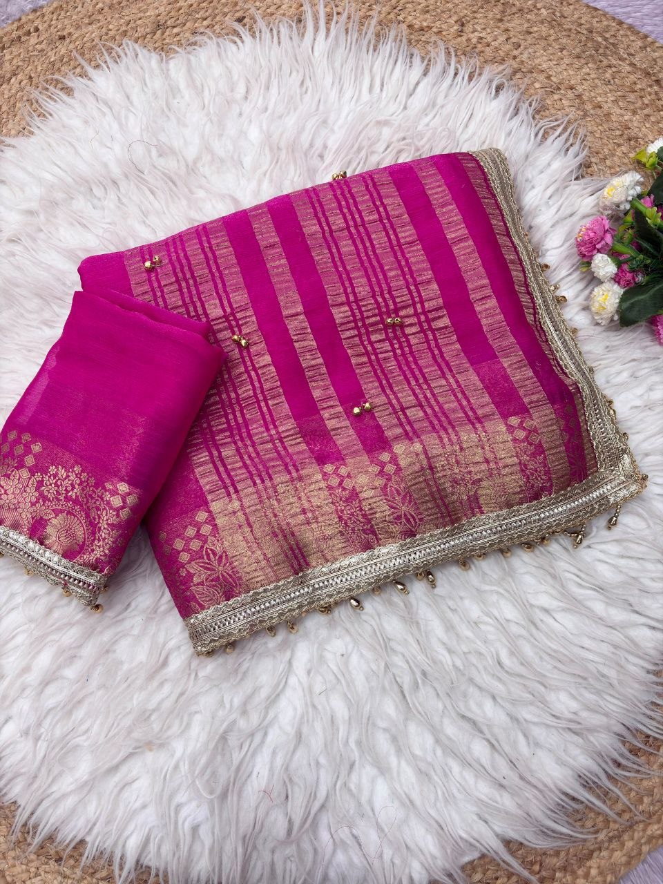 Sattin chiffon silk with beautiful घुंघरू in whole saree
