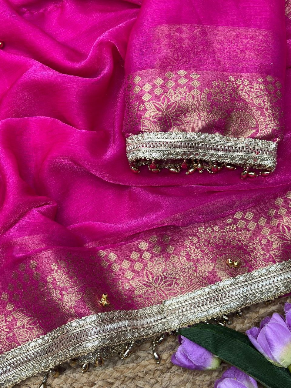 Sattin chiffon silk with beautiful घुंघरू in whole saree