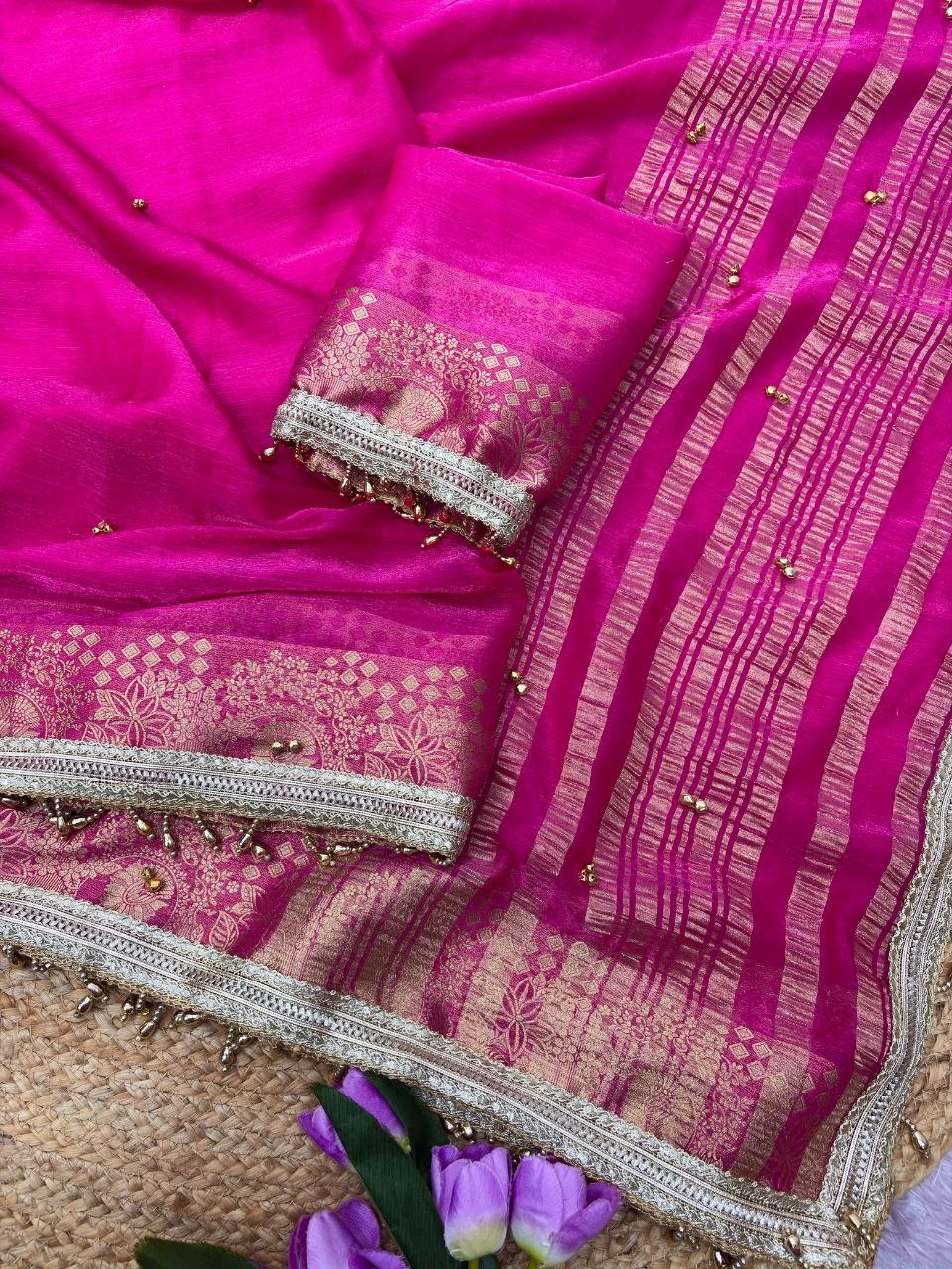 Sattin chiffon silk with beautiful घुंघरू in whole saree