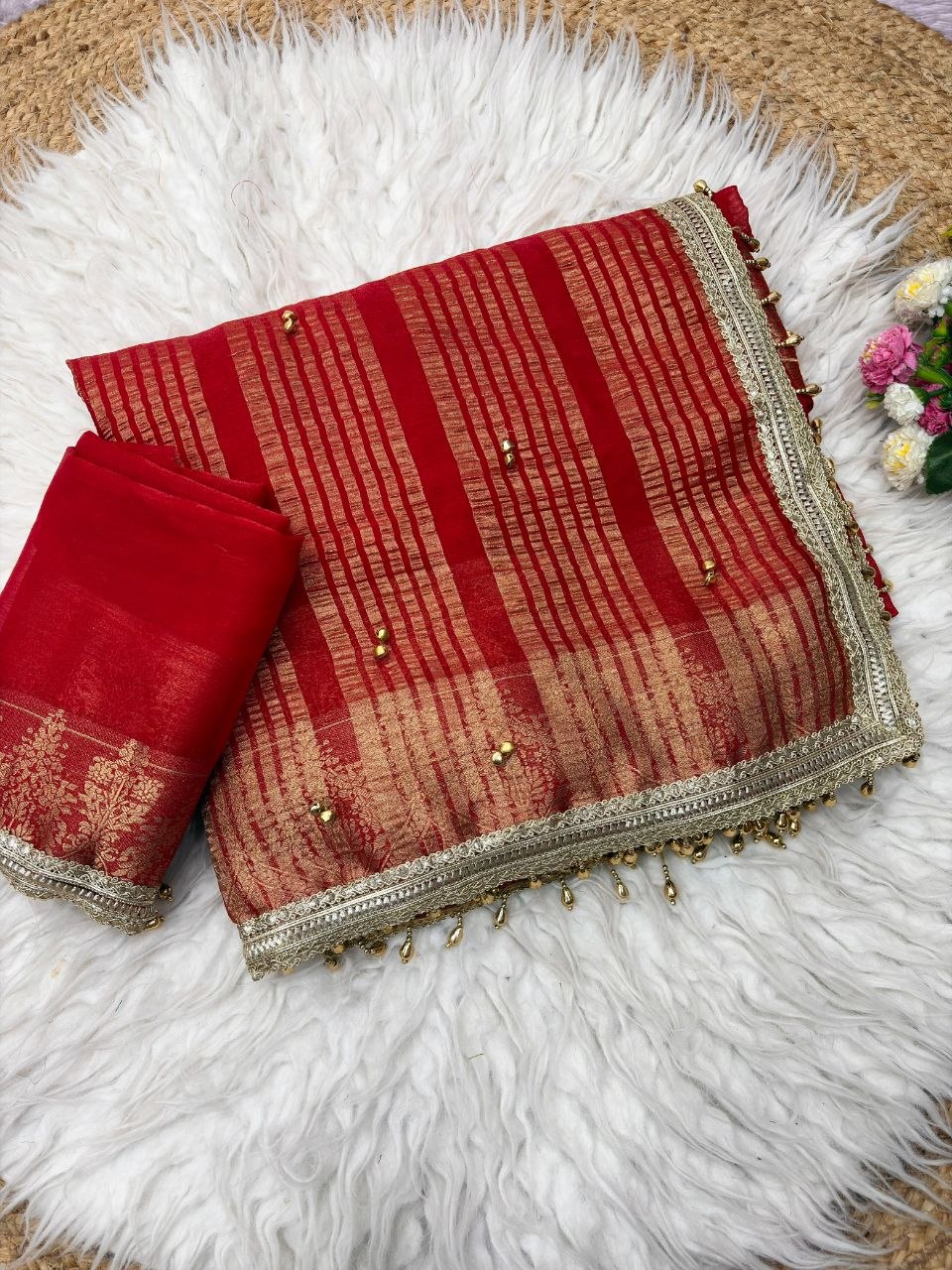 Sattin chiffon silk with beautiful घुंघरू in whole saree