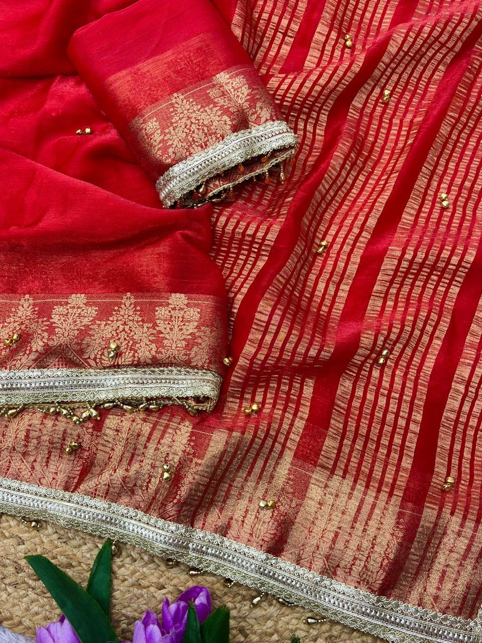 Sattin chiffon silk with beautiful घुंघरू in whole saree
