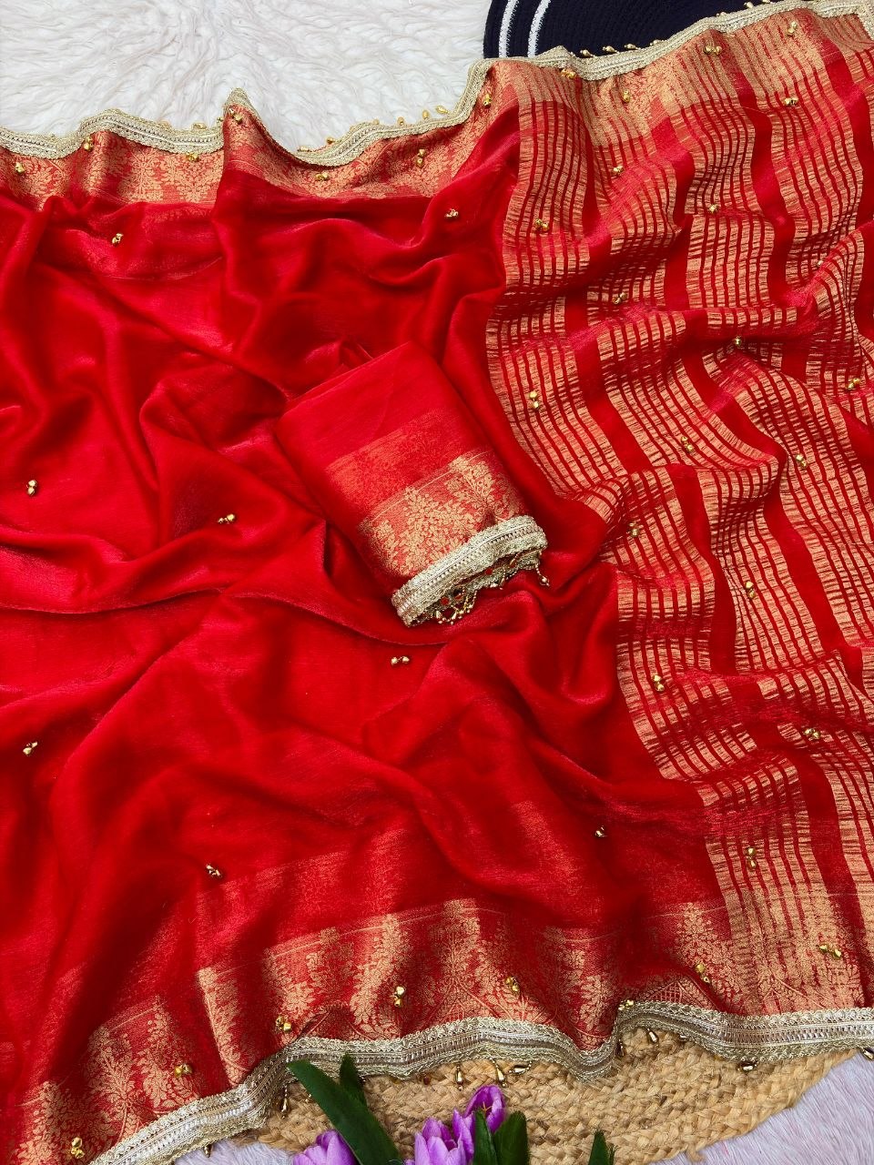 Sattin chiffon silk with beautiful घुंघरू in whole saree