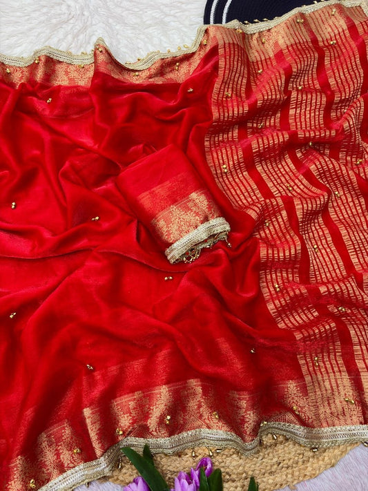 Sattin chiffon silk with beautiful घुंघरू in whole saree
