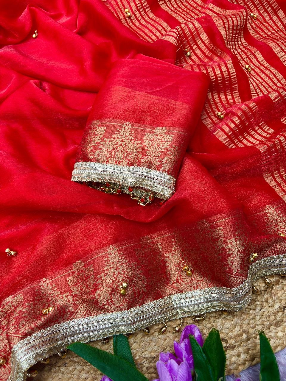 Sattin chiffon silk with beautiful घुंघरू in whole saree