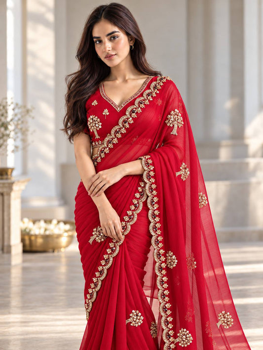 Designer Party Wear Chiffon Satin Silk Saree