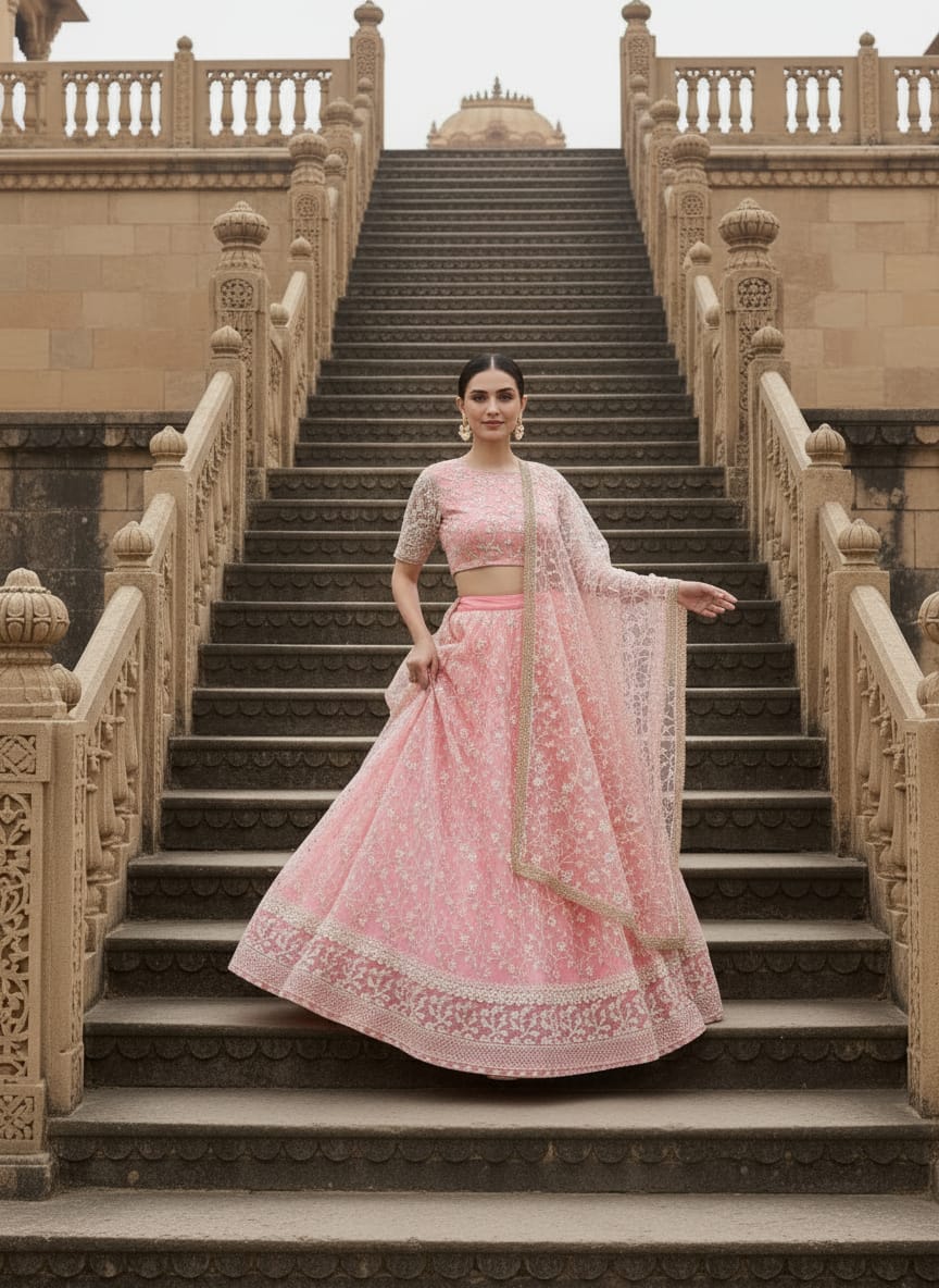 Net Multi Sequence embroidery Lehenga