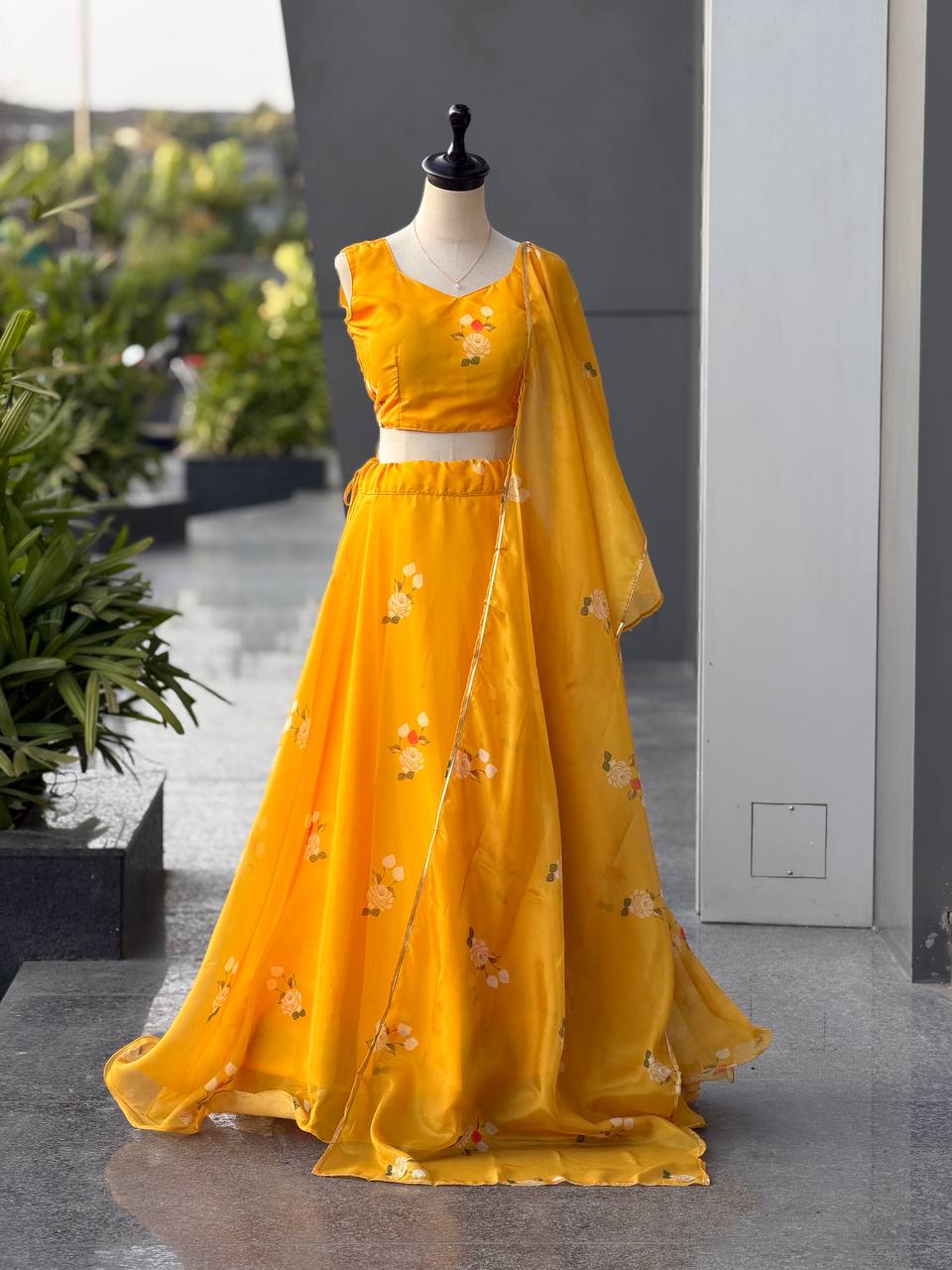 Pure Gmy organza silk digital printed lehnga
