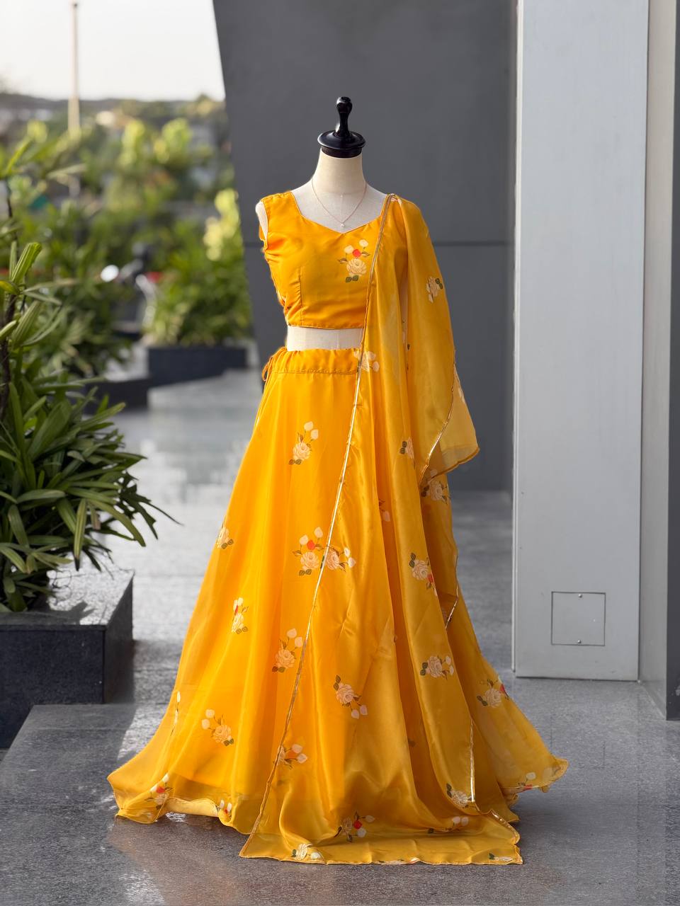 Pure Gmy organza silk digital printed lehnga
