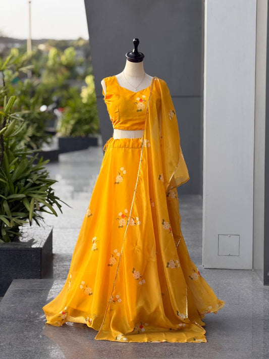 Pure Gmy organza silk digital printed lehnga