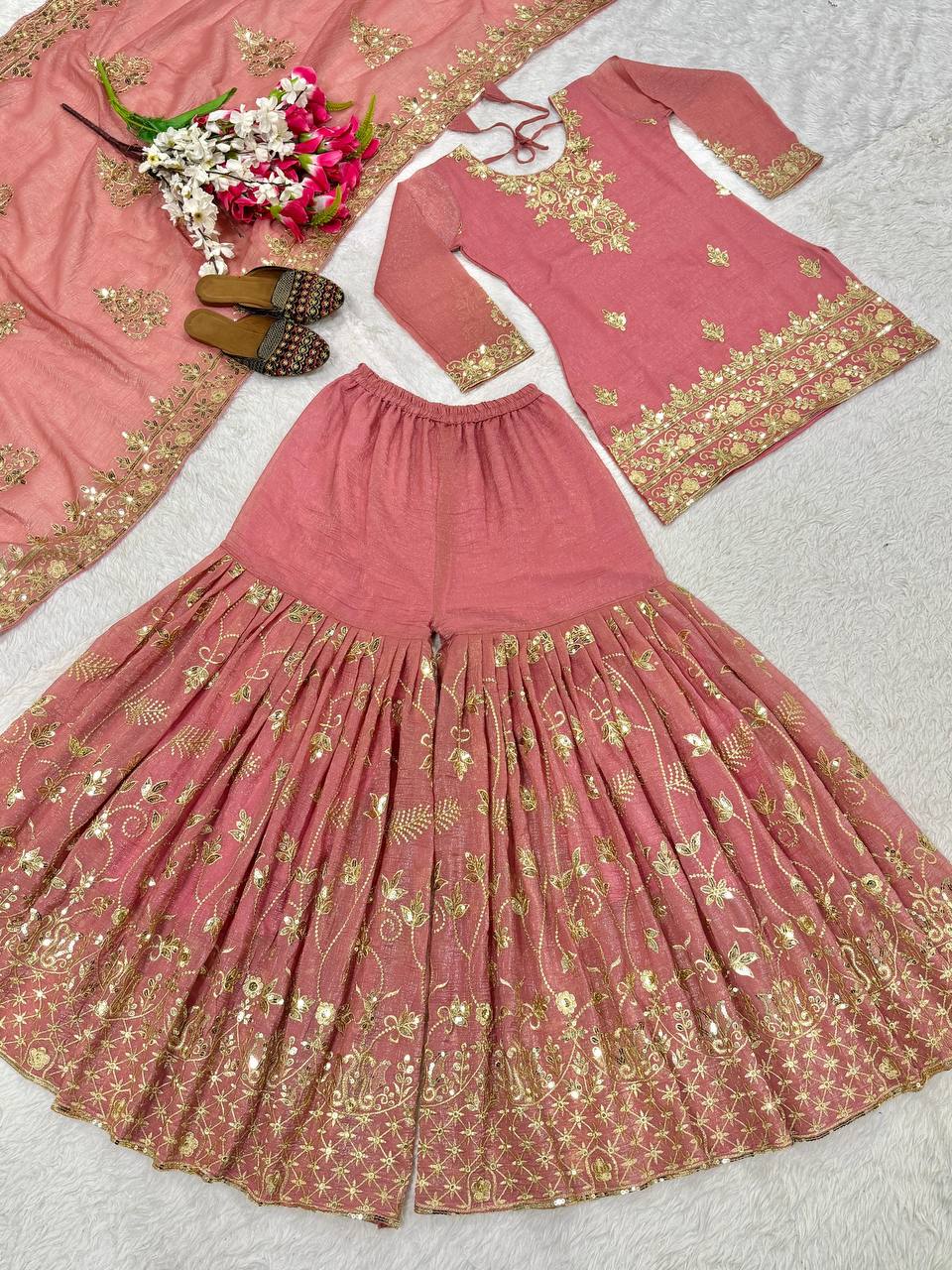 Launching New Designer Party Wear Look Top Sharara Plazzo and Dupatta