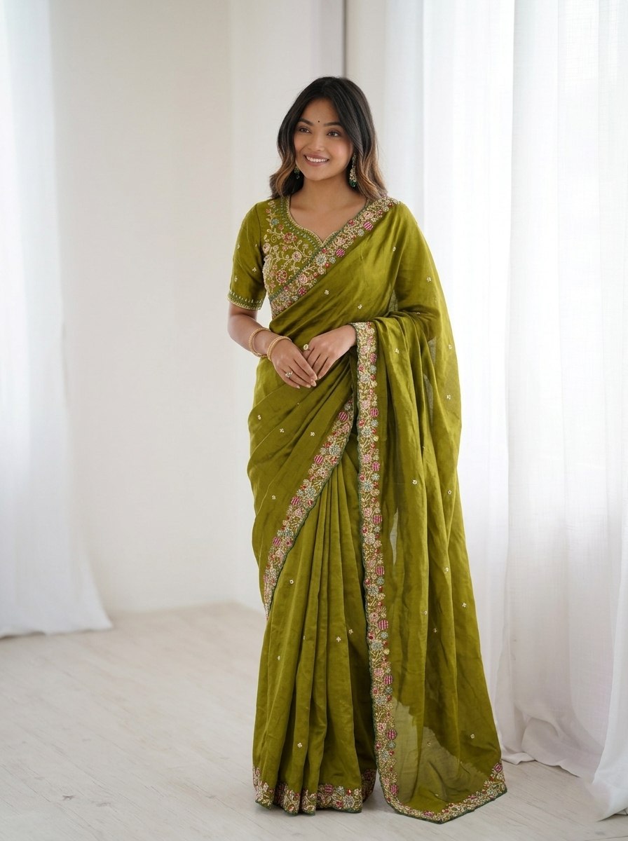 Party Wear Soft  Fendy Satin silk Saree