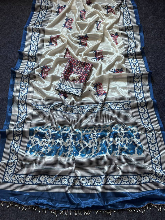 Semi Model Silk Ultra Soft With ajarakh Print Saree