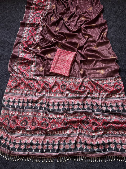 Semi Model Silk Ultra Soft With ajarakh Print Saree