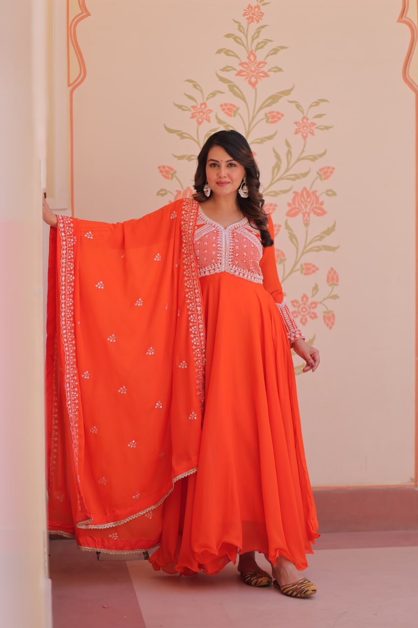 Star Georgette With Rich Sequins Coding & Beads Embroidered work Gown